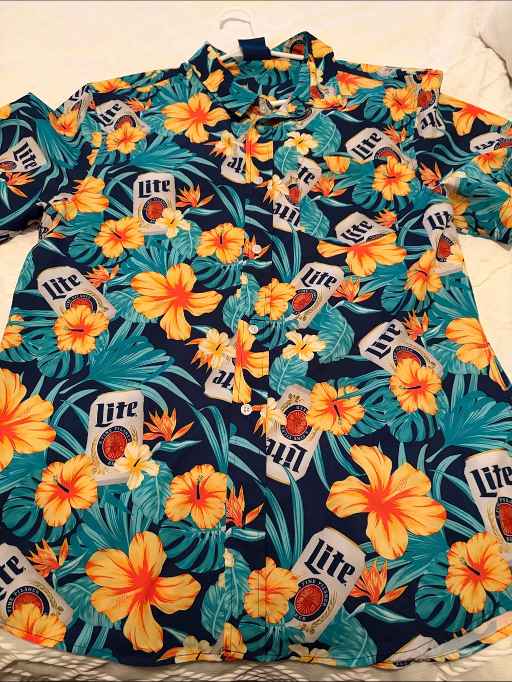 Miller Lite Navy Tropical Floral Short-Sleeve Button-Down Shirt